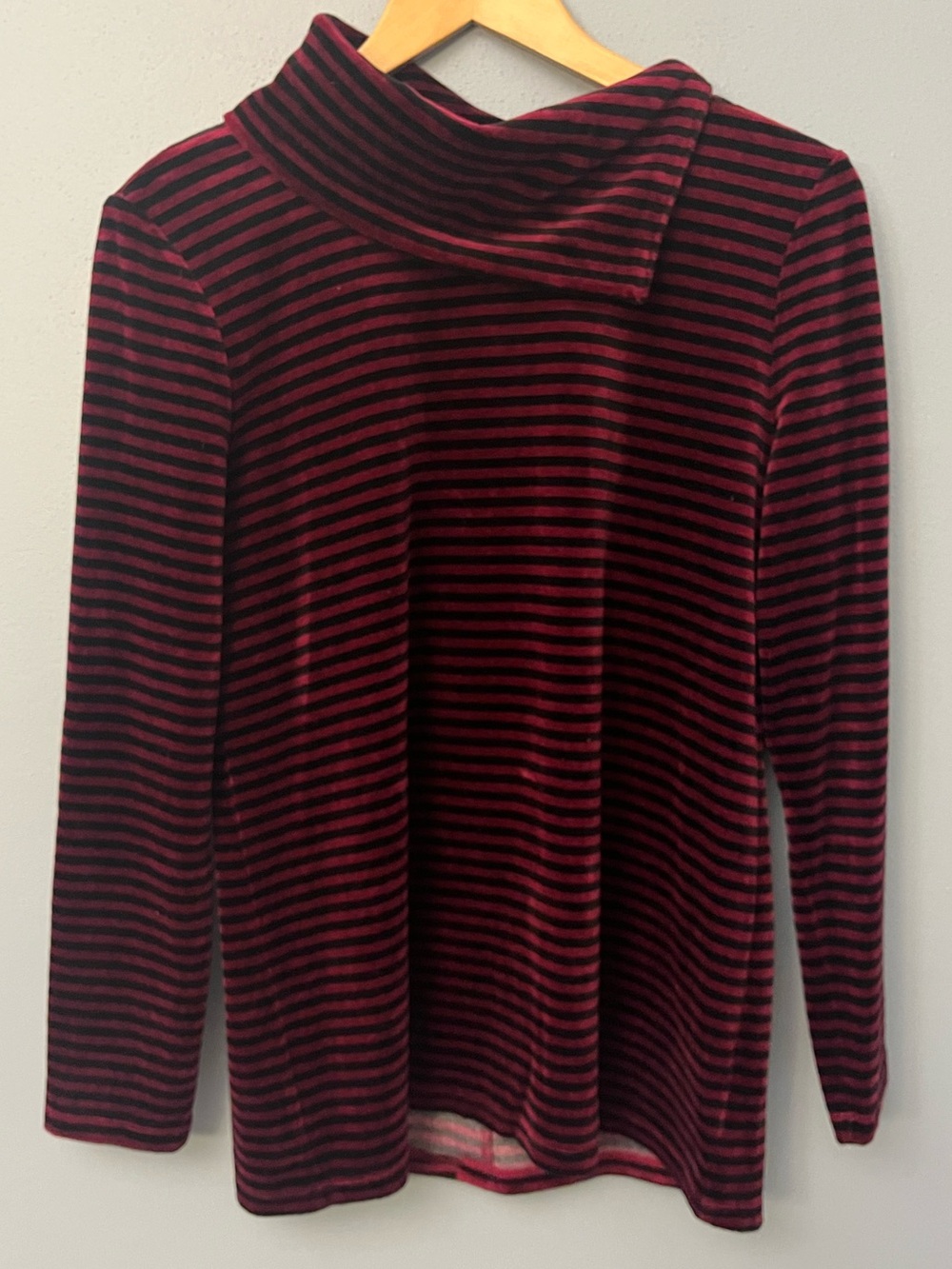 Talbots Velour Stripes Funnel Neck Top